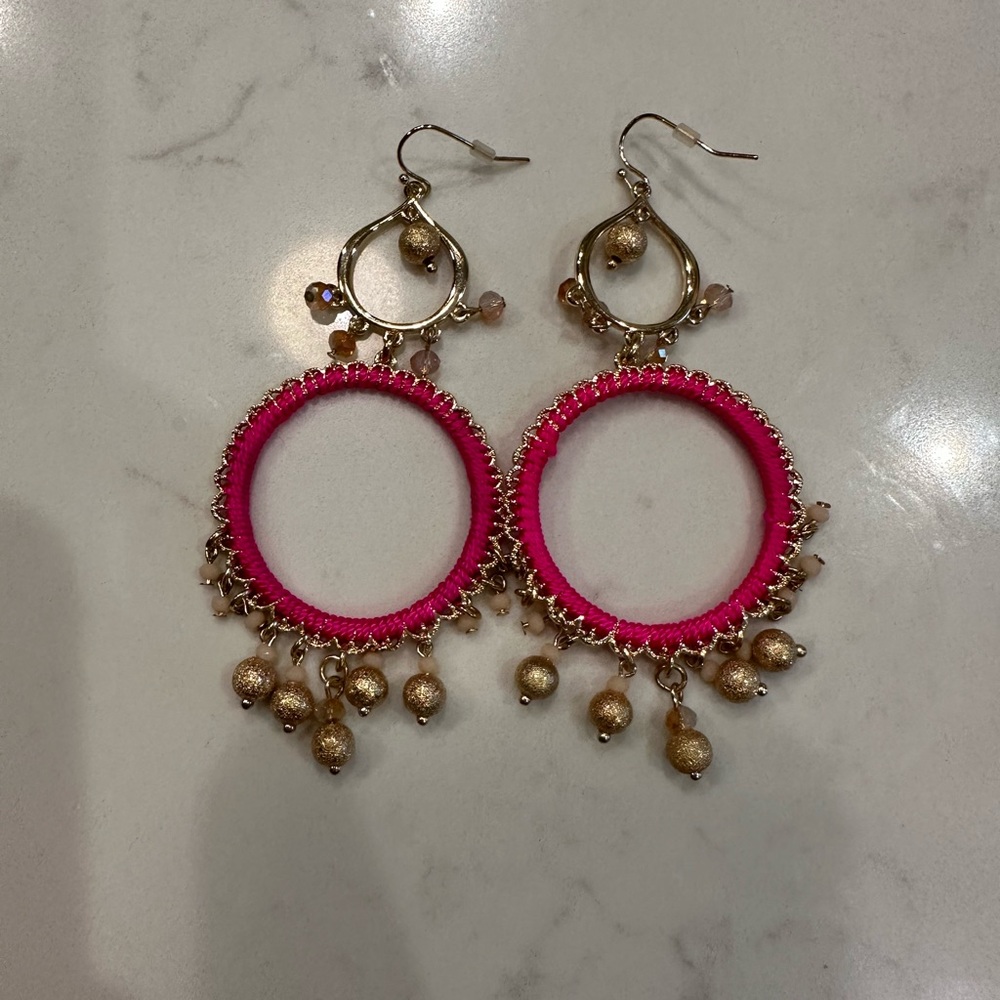 Elegant Pink and Gold Hoop Earrings